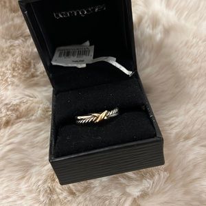 David Yurman Petite X Ring in Sterling Silver with 18K Yellow Gold, Size 7